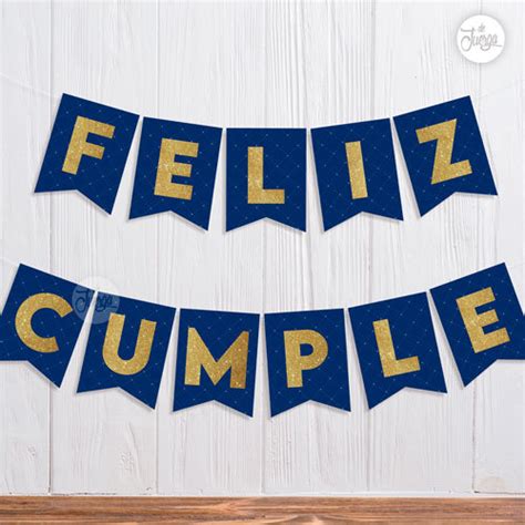 Banderines Feliz Cumple Azul Y Dorado IMPRIMIBLES