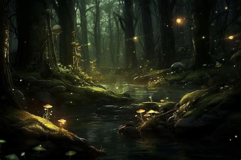 Premium Photo | Luminous Fireflies in Night Forest Nature Wallpaper