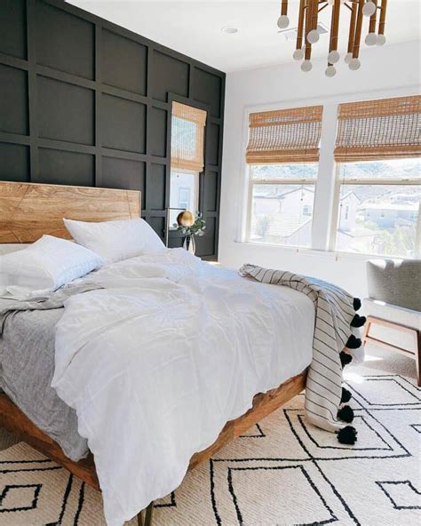 Black Accent Wall With Rattan Blinds In Bedroom Soul Lane