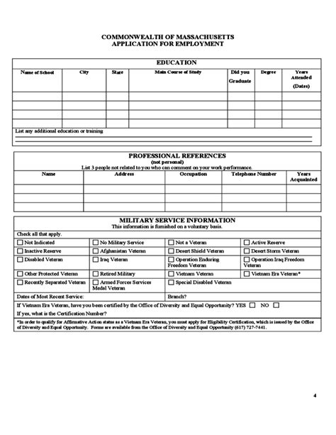 Application For Employment Commonwealth Of Massachusetts Free Download