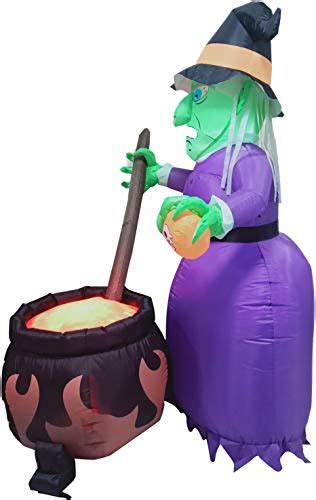 Ft Halloween Inflatable Witch With Cauldron Inflatable With Projected