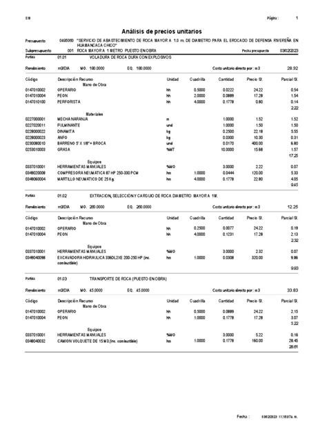 Analisis De Costos Unitarios Pdf