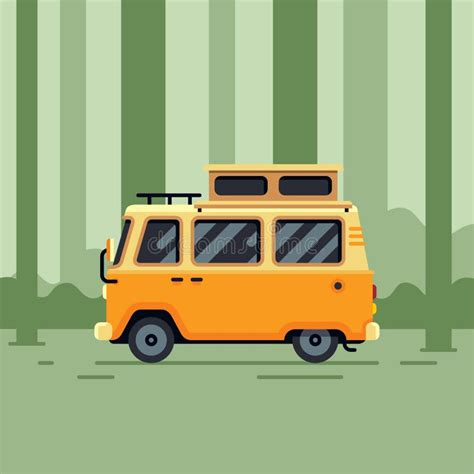 Vector Illustration Of Camper Van In The Forest Stock Vector