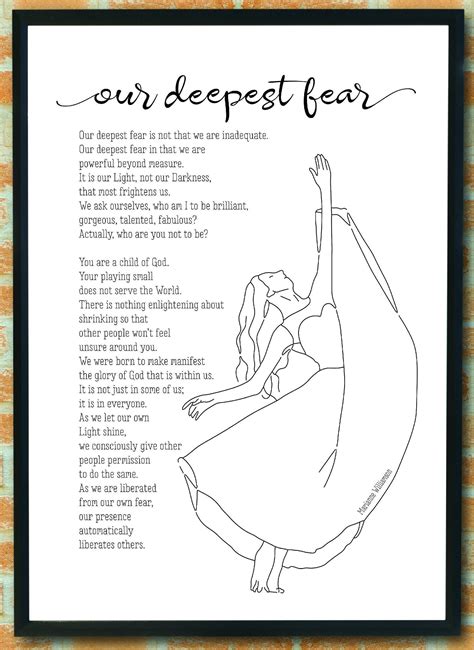 Our Deepest Fear By Marianne Williamson Printable Zea Lillis