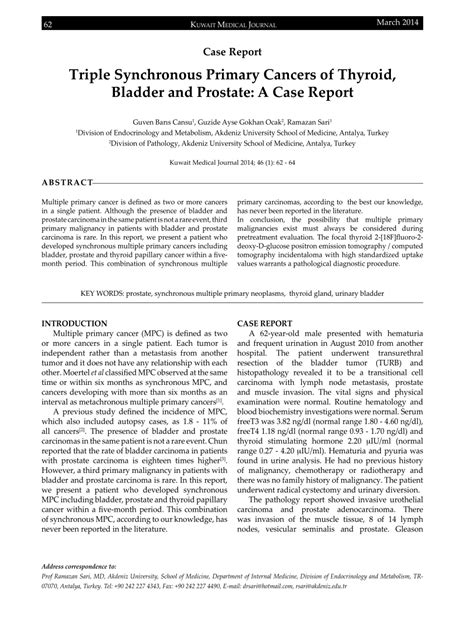 Pdf Triple Synchronous Primary Cancers Of Thyroid Bladder And