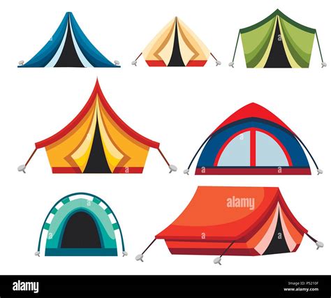 Set Of Hiking And Camping Tent Triangle And Dome Flat Design Tents