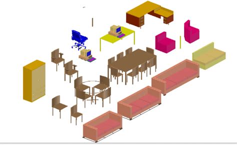 Creative 3d furniture blocks cad design view dwg file