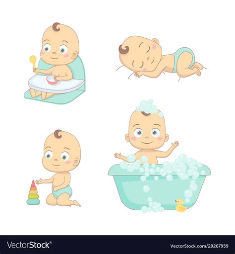 Adorable happy baby and his daily routine care Vector Image