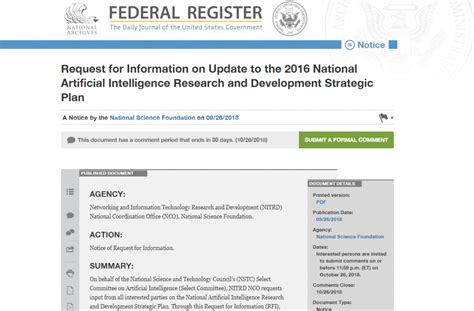 Request For Information On Update To The 2016 National Artificial Intelligence Research And