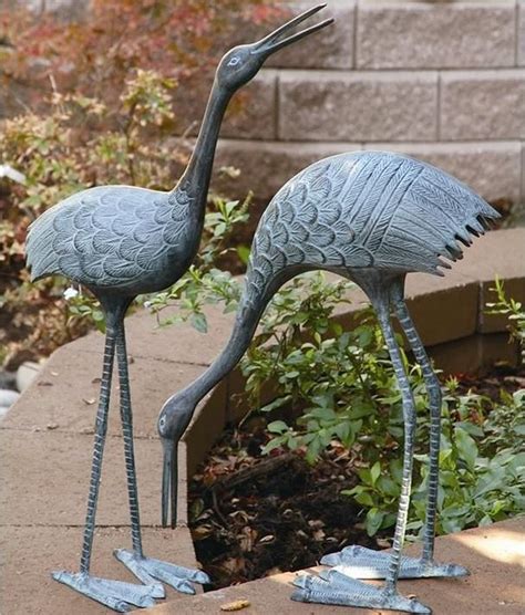 Crane Sculpture Stately Garden Pair Bird Statue Decor Spi