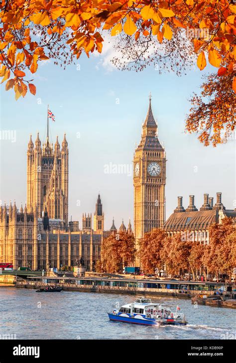 Big Ben with autumn leaves in London, England, UK Stock Photo - Alamy