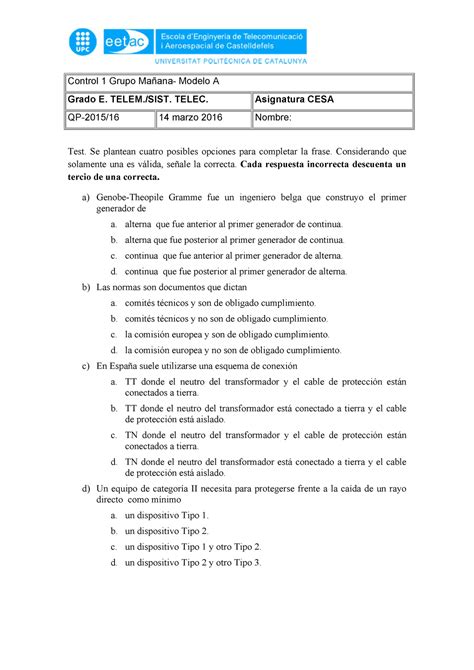 Examen Abril Preguntas Y Respuestas Control Grupo Ma Ana