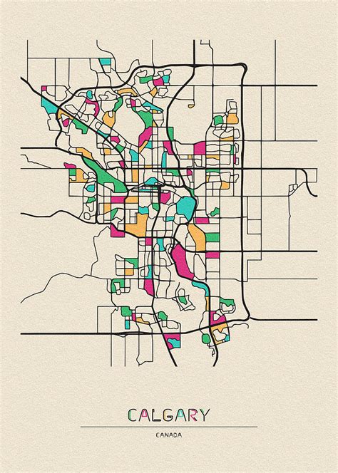 Calgary Canada City Map Drawing By Inspirowl Design