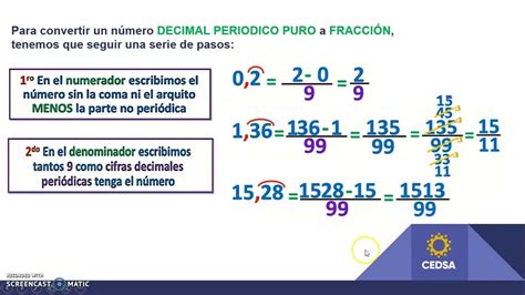 Conversión De Decimal Periódico Puro A Fracción Y Decimal Periódico Mixto A Fracción Youtube