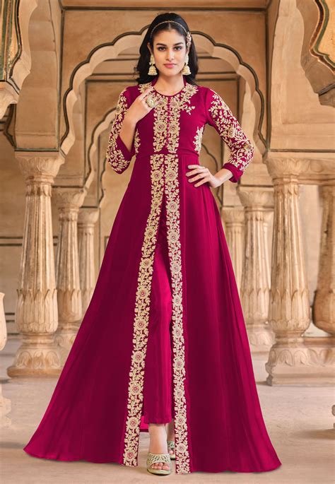 Magenta Georgette Center Slit Anarkali Suit 259548