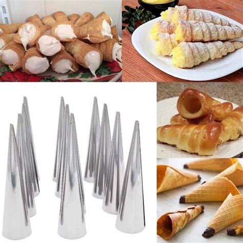 6 Pcs Set Stainless Steel Molds Pastry Cream Horn Cake Bread Mold