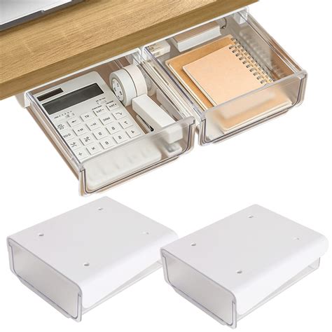 Self Adhesive Under Desk Drawer Organizer Pack Table Hidden Slide