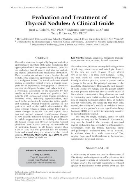 Pdf Evaluation And Treatment Of Thyroid Nodules A Clinical Guide