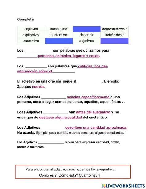 Tipos De Adjetivos Interactive Worksheet Artofit