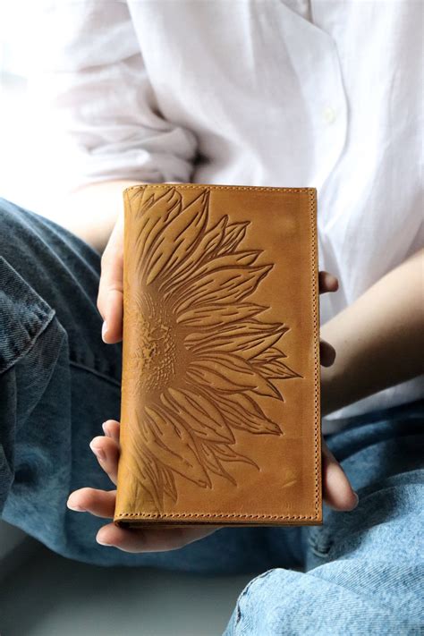 Personalized Sunflower Leather Wallet Yellow Set Boho Vintage Etsy