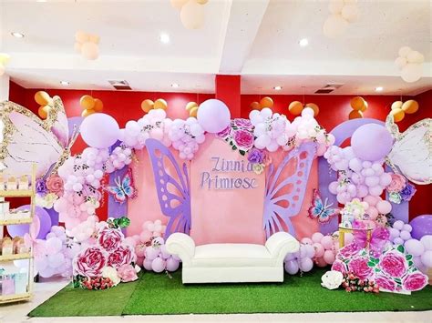 Butterfly Theme Backdrop in 2024 | Baby birthday decorations, Birthday ...