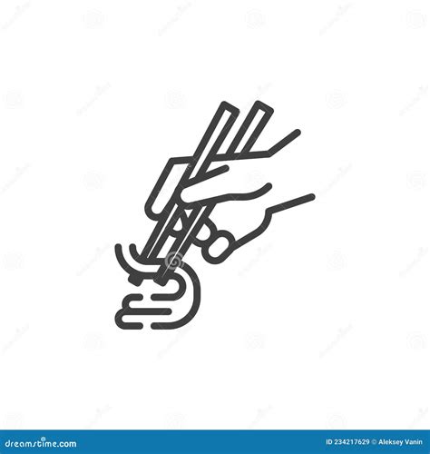 Hand With Noodle And Chopstick Line Icon Stock Vector Illustration Of