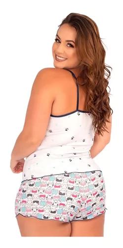 Baby Doll Plus Size Feminino Estampado Microfibra Pijama Desconto No