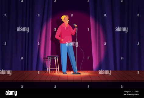 Comedy Live Show With Male Comic Vector Illustration Cartoon Funny Guy