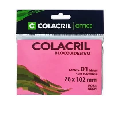 Bloco Adesivo Colacril 76x102mm Rosa Neon 100 Folhas Papelaria Criativa