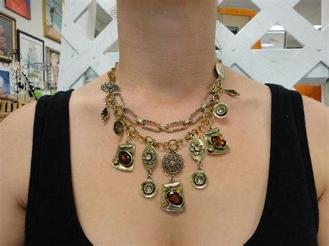 Steampunk Style Statement Necklace Dangle Earring With Amber Etsy