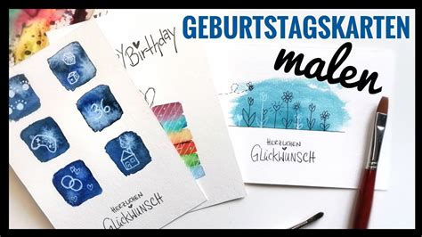 3 EINFACHE GEBURTSTAGSKARTEN malen malen mit Aquarell für Anfänger