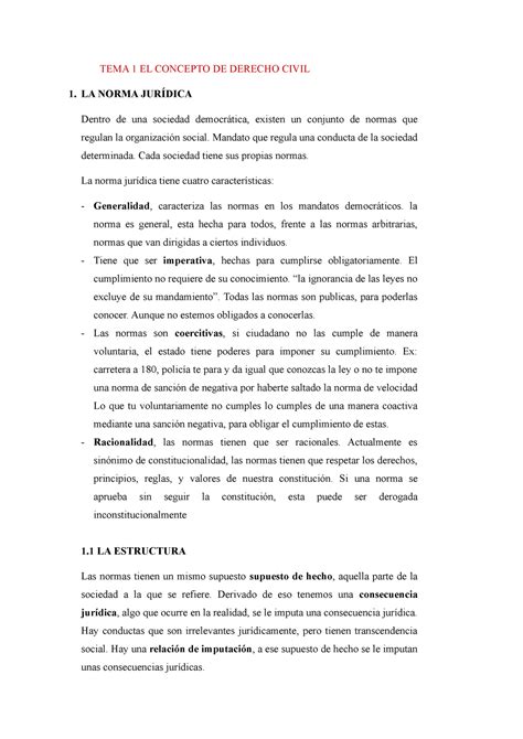 Tema 1 El Concepto De Derecho Civil Tema 1 El Concepto De Derecho