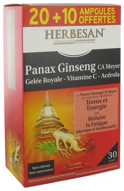 Herbesan Ginseng Gelée Royale Vitamine C Acérola 20 10 Ampoules