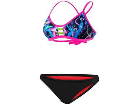 TYR Penello Schwimmbikini Pink Multi Pacific Tieback Top Bikini Bottom Black