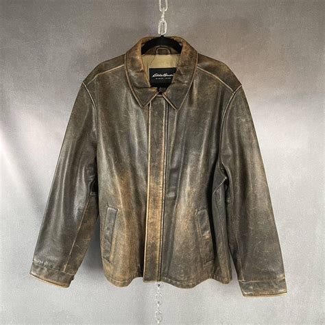 Eddie Bauer Boxy Fit Distressed Leather Brown Depop