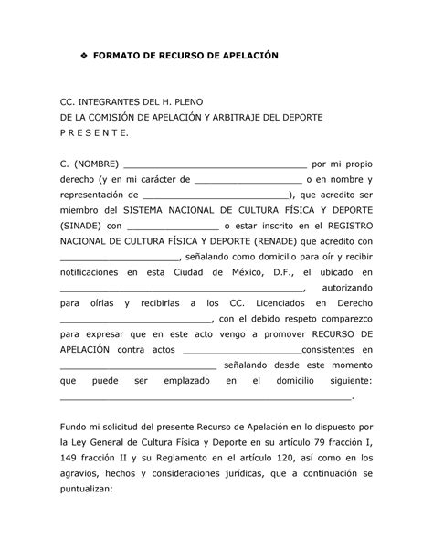 Formato Recurso De Apelacio N Formato De Recurso De Apelacin Cc