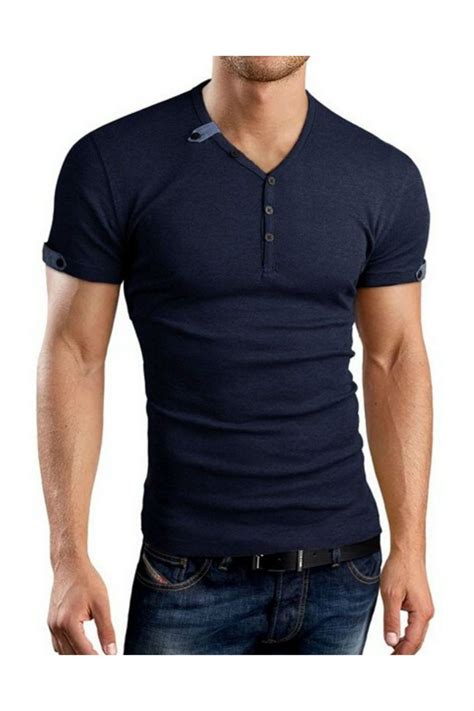 Slimming V Neck Navy T Shirt Men Casual Mens Outfits Mens Fashion