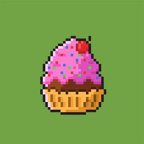 Pastel Con Crema De Fresa En Estilo Pixel Art Vector Premium