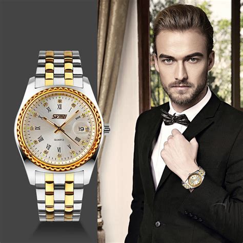 Fashion Luxury Quartz Watch Mens Wrist Watch Stainless Steel Crystal Rhinestones Calendar