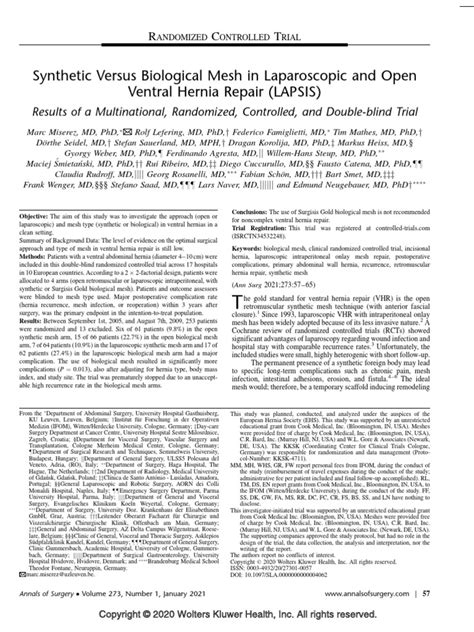 Synthetic Versus Biological Mesh In Laparoscopic And Open Ventral Hérnia Repair Pdf Surgery