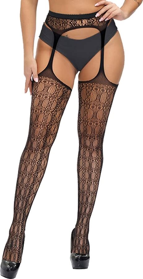 Zylione Women Black Stockings With Belt Set High Tights Lingerie Sexy