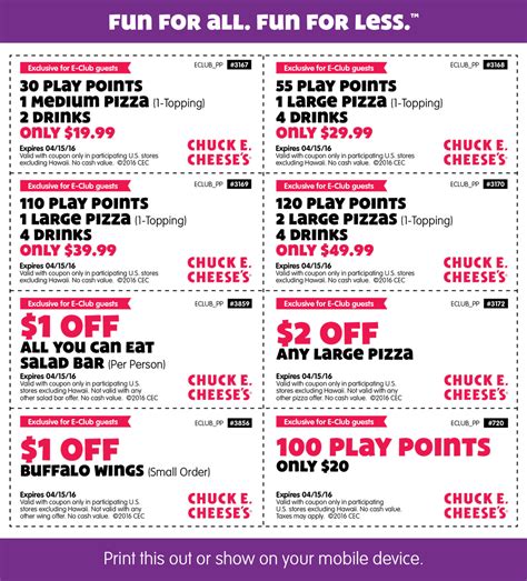 Chuck E Cheese Coupons