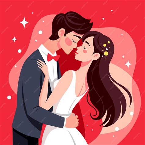 Ilustración De Amor Entre Una Pareja Que Se Besan Vector Premium