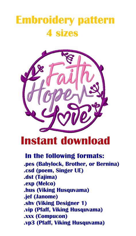 Faith Hope Love Machine Embroidery Design Patterns 4 Sizes By