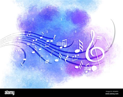 Staff with music notes and other musical symbols on color background ...