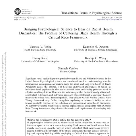 Bringing Psychological Science To Bear On Racial Health Disparities