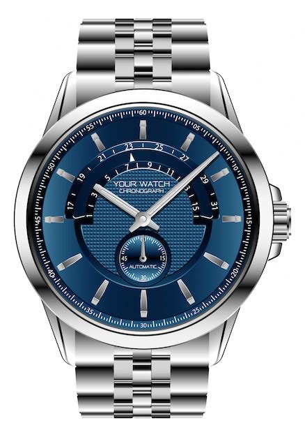 Realistische Uhr Uhr Chronograph Blau Silber Stahl Luxus Premium Vektor