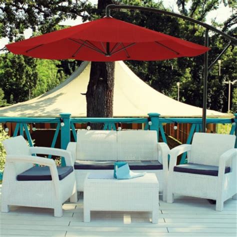 Pure Garden 10 Foot Red Aluminum Offset Patio Umbrella With Cross Base 1 Unit Fred Meyer