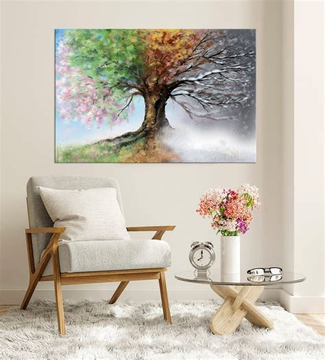 Tree Four Seasons Art Prints Colorful Tree Wall Art Canvas - Etsy