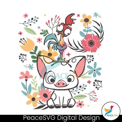 Retro Disney Moana Hei Hei And Pua Floral Svg Digital Download Peacesvg